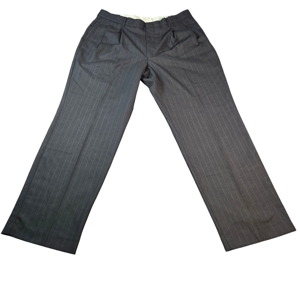 Towncraft Men's Charcoal Grey Blue Pinstripe Pleated Suit Pants 36x30 Wool Blend